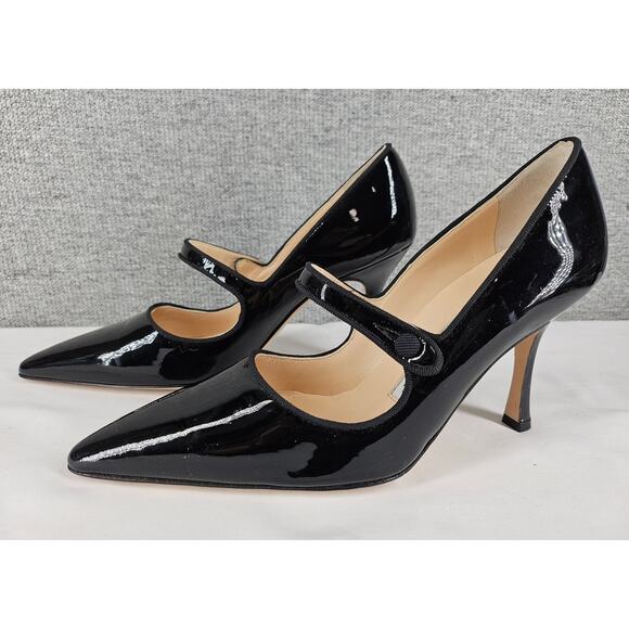 MANOLO BLAHNIK WOMEN'S CAMPARI MARY JANE 3" HEEL PUMPS BLACK PATENT SIZE 6.5 - Picture 2 of 13